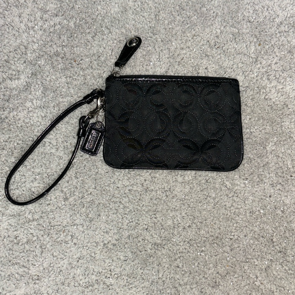 Coach quilted black wristlet with bag charm!